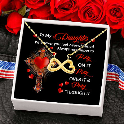 Alternative view of To My Daughter Whenever You Feel Overwhelmed Always Remember to Pray On It Infinity Pendant Necklace