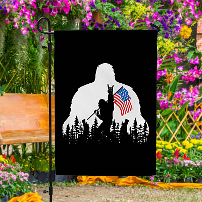 Bigfoot Rock And Roll American Flag Garden Flag - Sasquatch Carrying American Flag