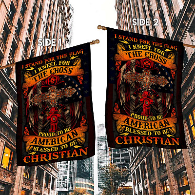 Alternative view of Stand for the Flag Kneel for the Cross Garden Flag - Firefighter American Christian House Flag