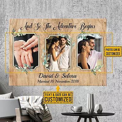 Personalized Photo And So The Adventure Begins Couple Framed Canvas Prints - Custom Name Couple Unframed Poster