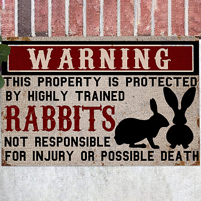 Warning This Property is Protected by Highly Trained Rabbits Funny Indoor Outdoor Decorative Doormat
