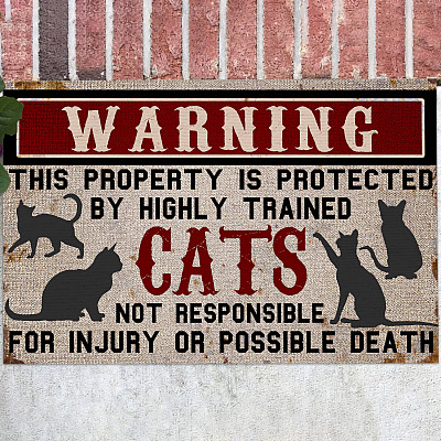 Warning This Property is Protected by Highly Trained Cats Funny Indoor Outdoor Decorative Doormat
