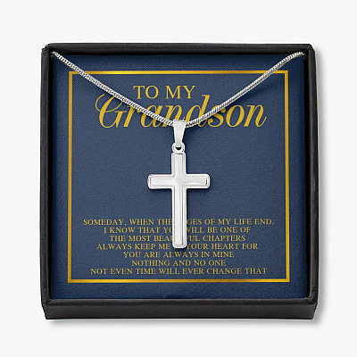 To My Grandson Someday When The Pages Of My Life End I Know That You Will Be One Cross Pendant Necklace - Artisan Crafted Cross Necklace
