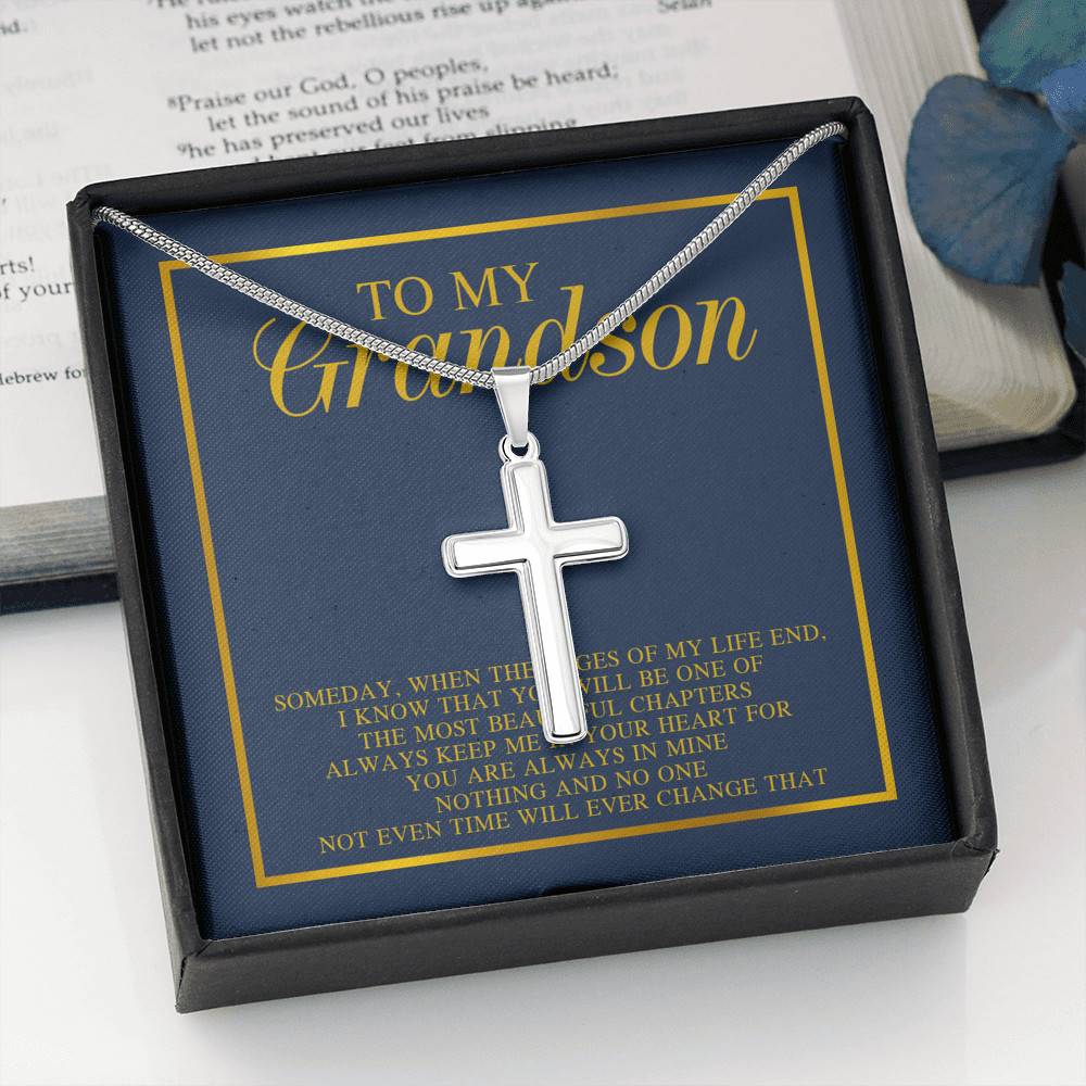 To My Grandson Someday When The Pages Of My Life End I Know That You Will Be One Cross Pendant Necklace