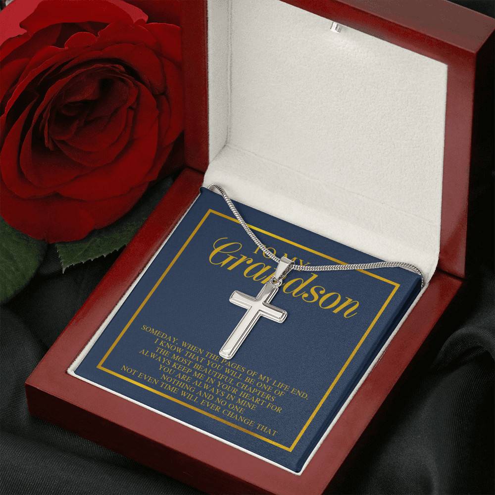 To My Grandson Someday When The Pages Of My Life End I Know That You Will Be One Cross Pendant Necklace