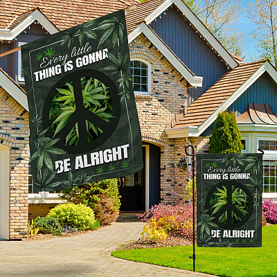 Alternative view of Every Little Thing Is Gonna Be Alright Pot Leaf Decorative Garden Flag - Indoor Outdoor Flag - House Flag