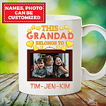 Personalized Photo Granddad Mug - This Grandad Belongs to Ceramic Coffee Mug - Beer Stein - Water Bottle