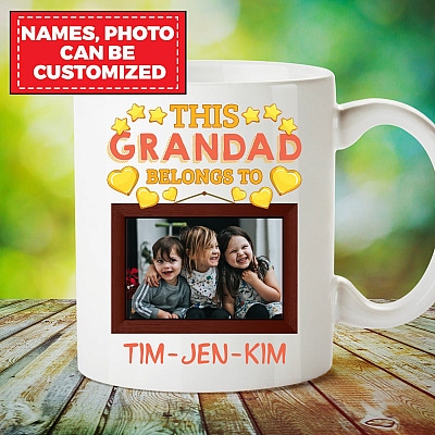 Personalized Photo Granddad Mug - This Grandad Belongs to Ceramic Coffee Mug - Beer Stein - Water Bottle