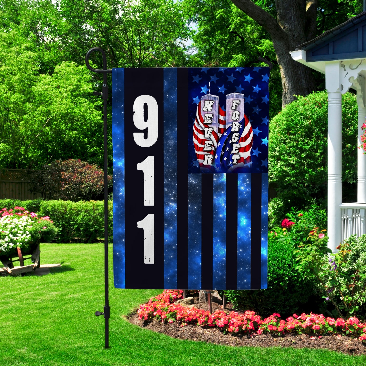 4KT. 911 Never Forget 30x40-Side 1 Garden Flag Mockup 2