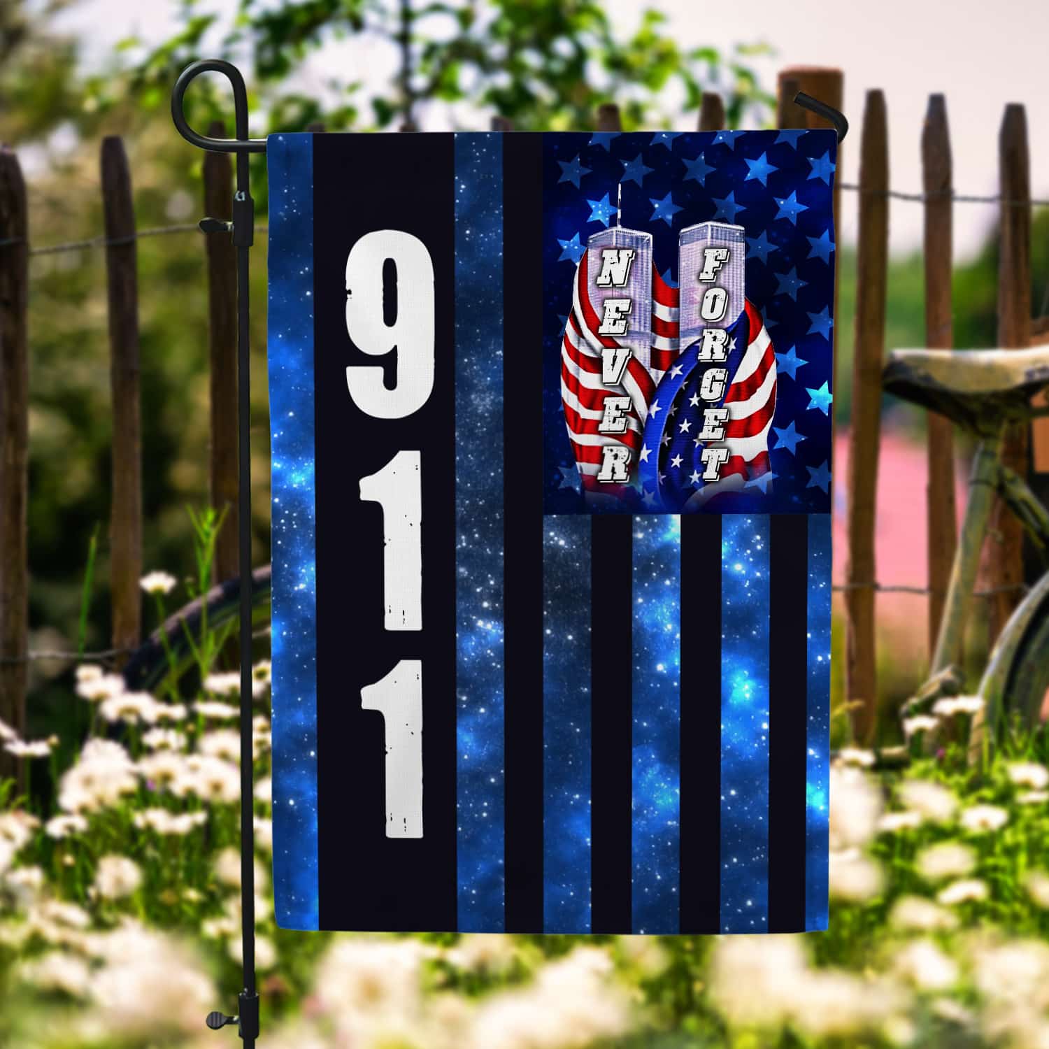 4KT. 911 Never Forget 30x40-Side 1 Garden Flag Mockup 6