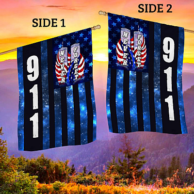 Alternative view of In Memory of 911 Never Forget American Firefighter Police EMT Liberty Statue Garden Flag - Wall House Flag