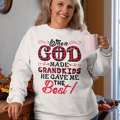 Alternative view of When God Made Grandkids He Gave Me The Best Sweatshirt - Grandparent Red Plain Sweatshirt