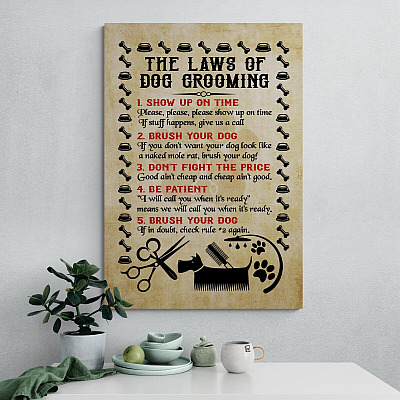 The Laws of Dog Grooming Funny Grooming Vintage Wrapped Framed Canvas Prints - Unframed Poster - Home Decor Wall Art