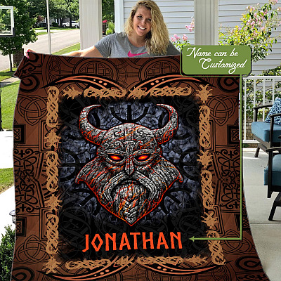 Alternative view of Personalized Custom Name Viking Odin Celtic Scandinavian Norse Runes Fleece Blanket - Mink Blanket