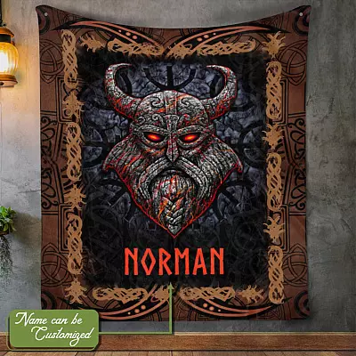 Personalized Custom Name Viking Odin Celtic Scandinavian Norse Runes Fleece Blanket - Mink Blanket