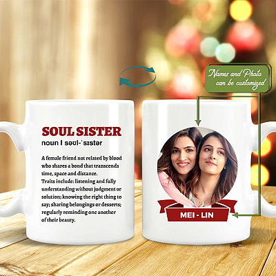 Personalized Photo Soul Sister Definition Ceramic Coffee Mug - Gift For Soul Sister - Bestie Gifts