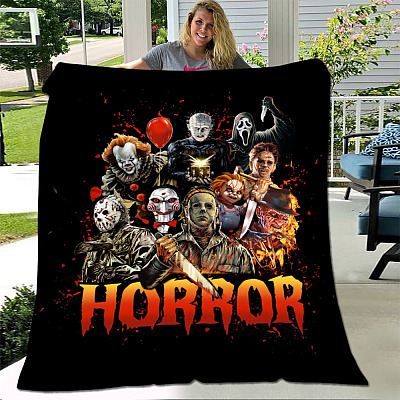 Horror Movie Fleece Blanket – Mink Blanket – Woven Blanket - Halloween Horror Movie Characters Blanket
