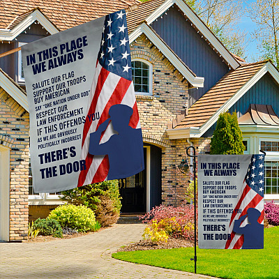 Alternative view of In This Place We Always Salute Our Flag Support Our Troops Garden Flag - House Flag - Wall Flag