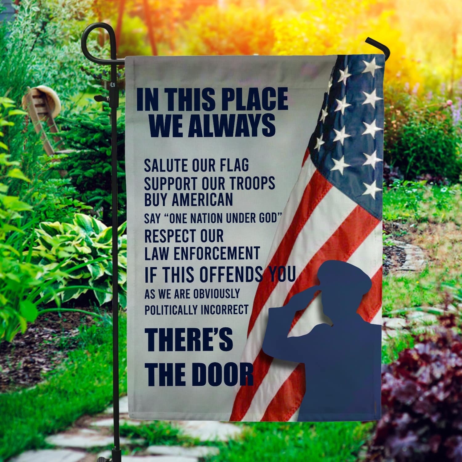 5KNG. Salute Our Flag 30x40 SIDE 1 Garden Flag Mockup 1