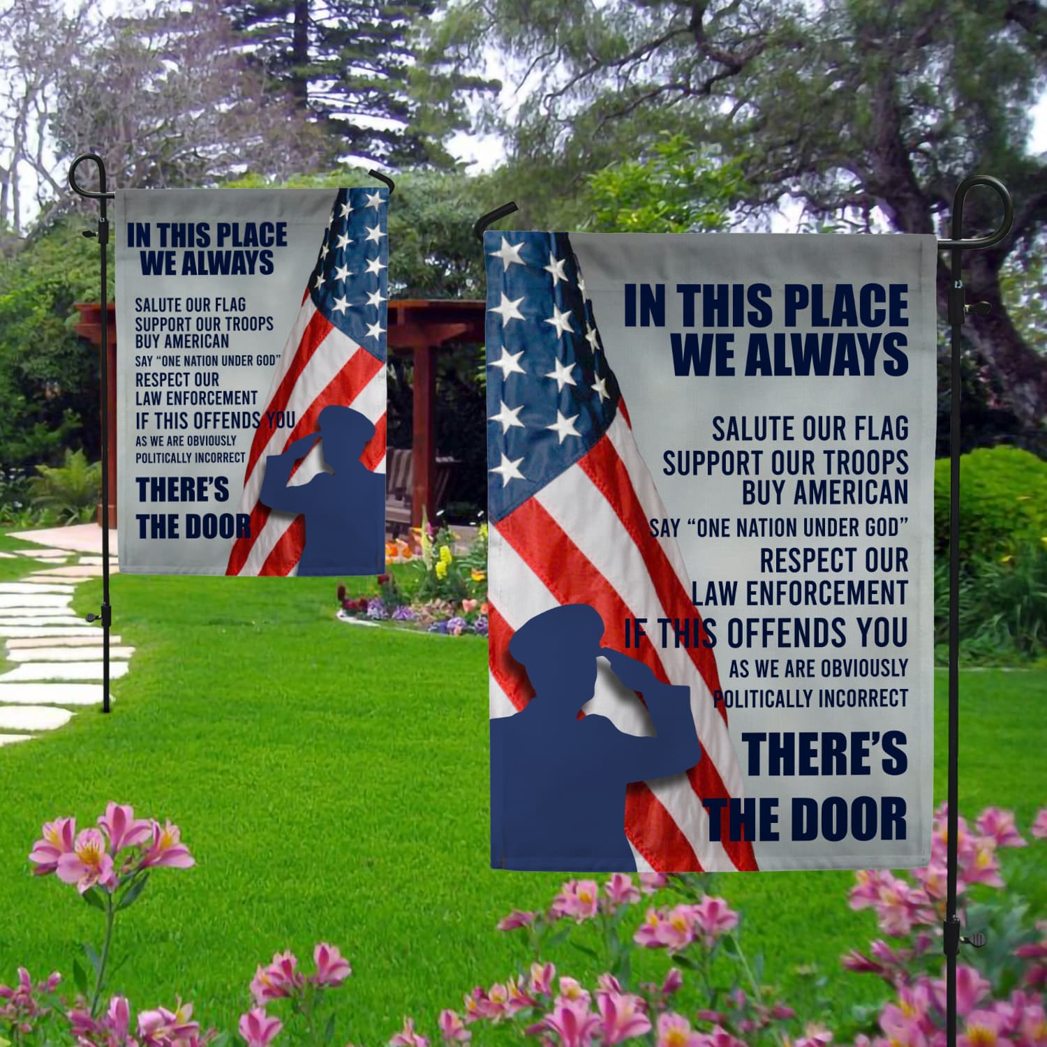 5KNG. Salute Our Flag 30x40 SIDE 1 Garden Flag Mockup 2 Side-1