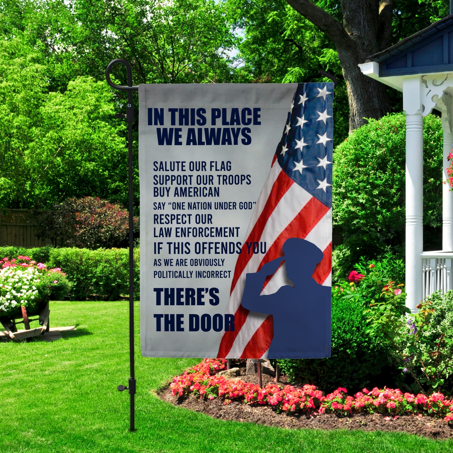 5KNG. Salute Our Flag 30x40 SIDE 1 Garden Flag Mockup 2
