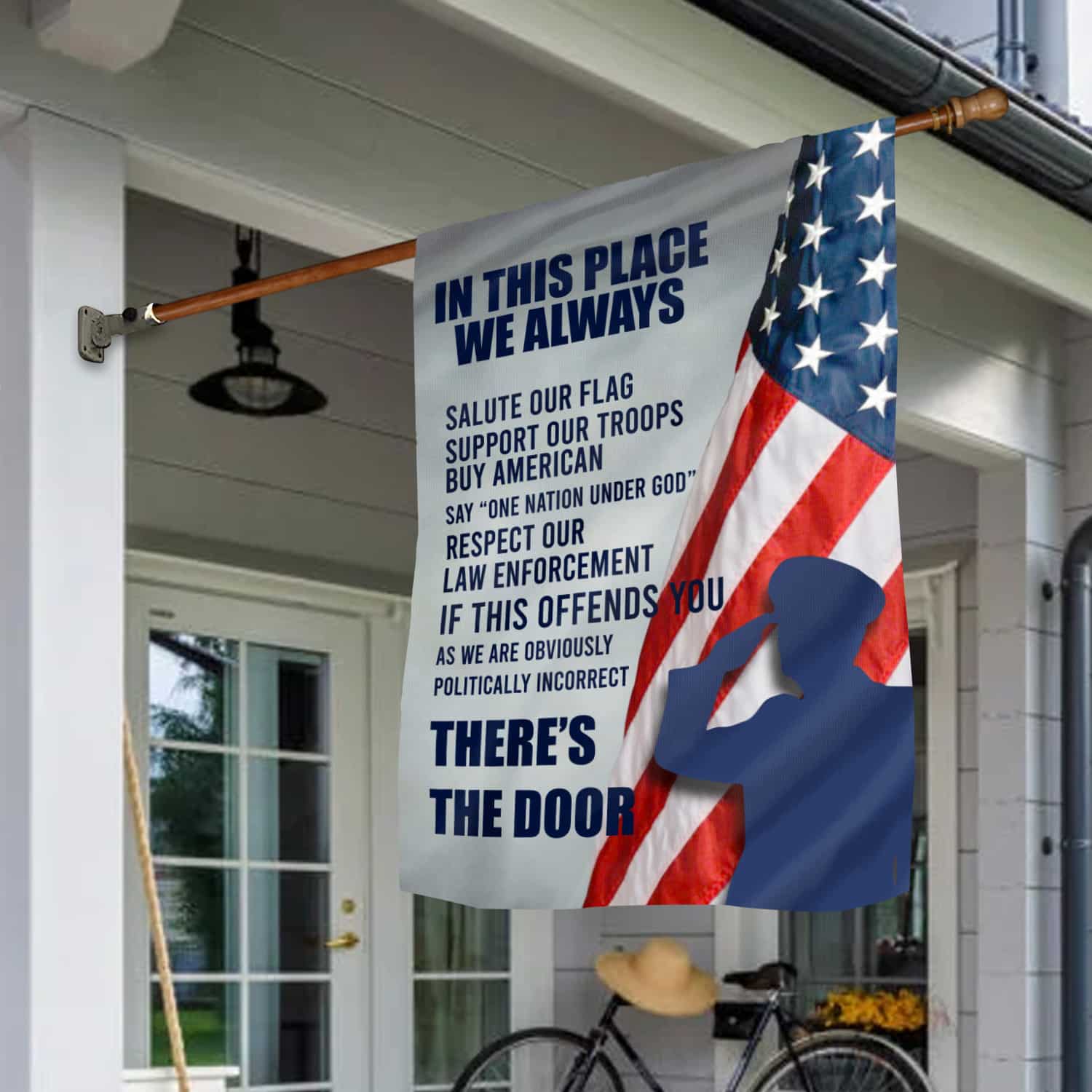 5KNG. Salute Our Flag 30x40 SIDE 1 House Flag Mockup 1