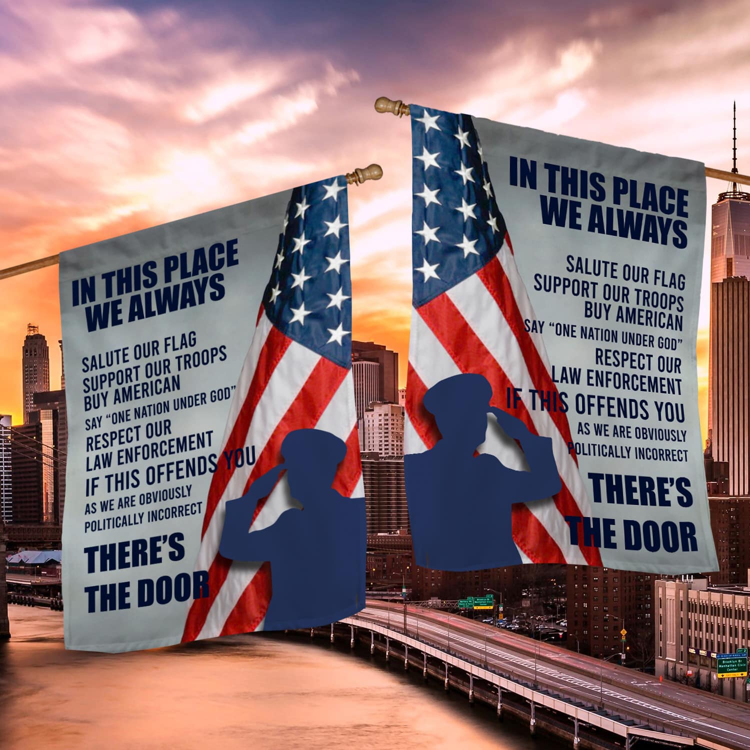 5KNG. Salute Our Flag 30x40 SIDE 1 House Flag Mockup 2 Side-2