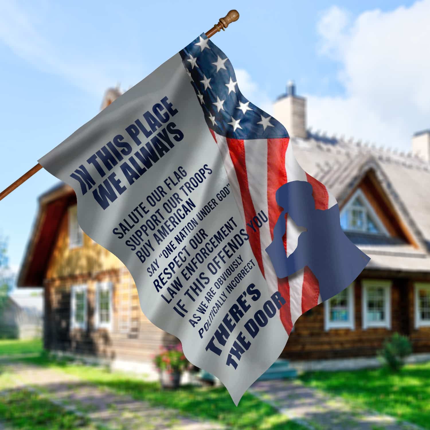 5KNG. Salute Our Flag 30x40 SIDE 1 House Flag Mockup 5