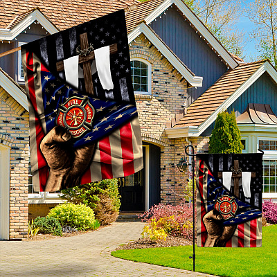 Alternative view of Christian Cross Fire Department Garden Flag - House Flag - Wall Flag - Firefighter Axe Flag