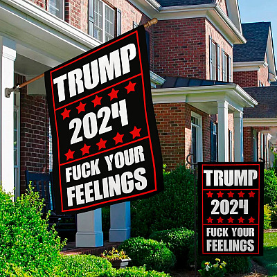 Alternative view of Trump 2024 Fuck Your Feelings Garden Flag - Trump 2024 Indoor Doormat - Support Trump House Flag