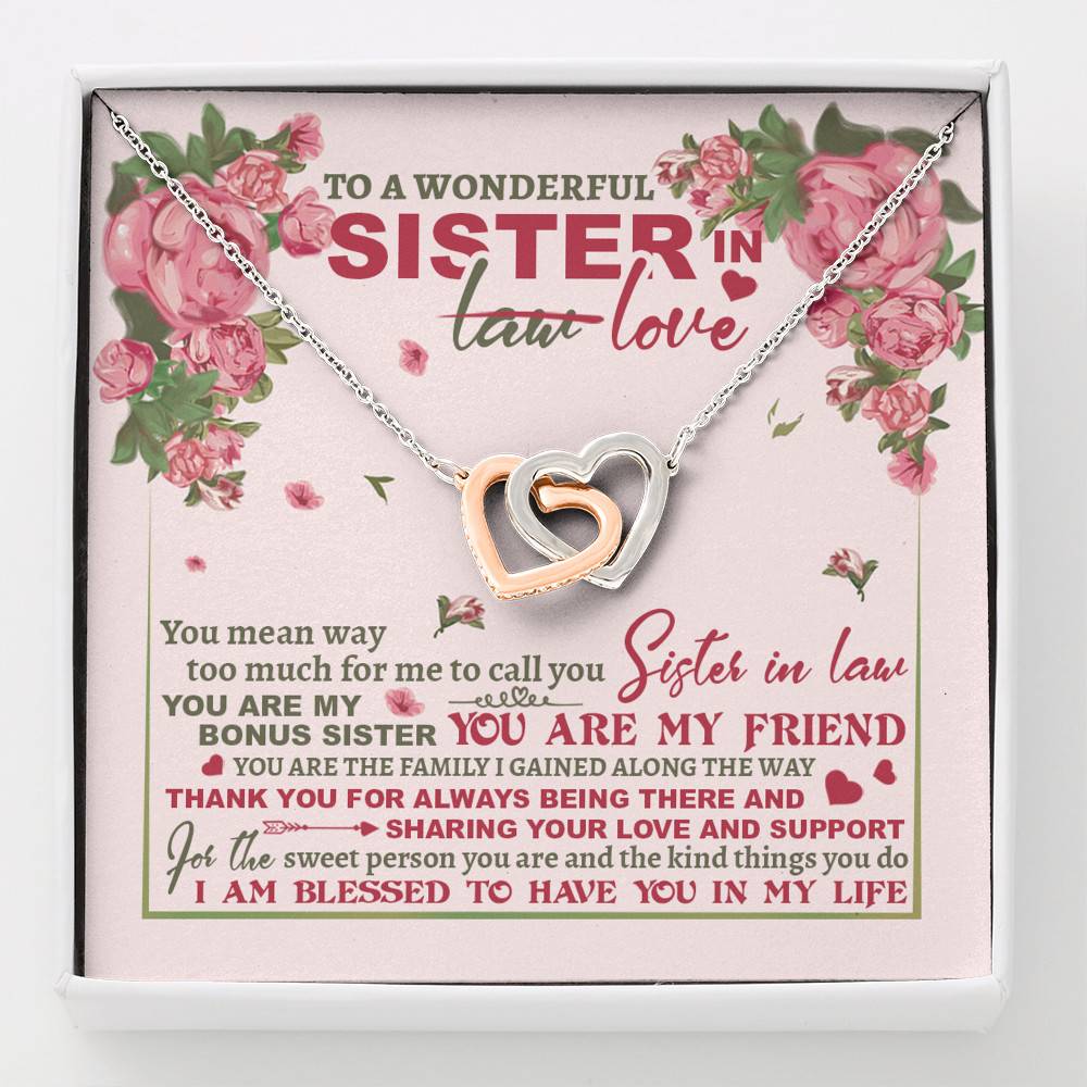 To A Wonderful Sister In Law I Am Blessed To Have You In My Life Interlocking Hearts Pendant Necklace - Interlocking Hearts Necklace