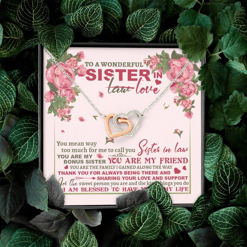 To A Wonderful Sister In Law I Am Blessed To Have You In My Life Interlocking Hearts Pendant Necklace