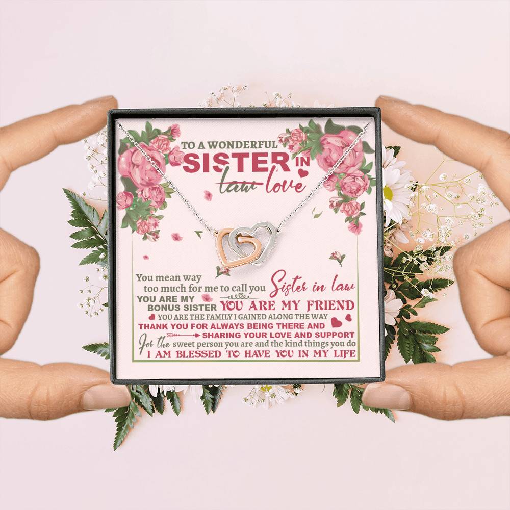 To A Wonderful Sister In Law I Am Blessed To Have You In My Life Interlocking Hearts Pendant Necklace