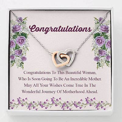 Congratulations Wonderful Journey Of Motherhood Ahead Mama To Be Interlocking Hearts Pendant Necklace - Interlocking Hearts Necklace