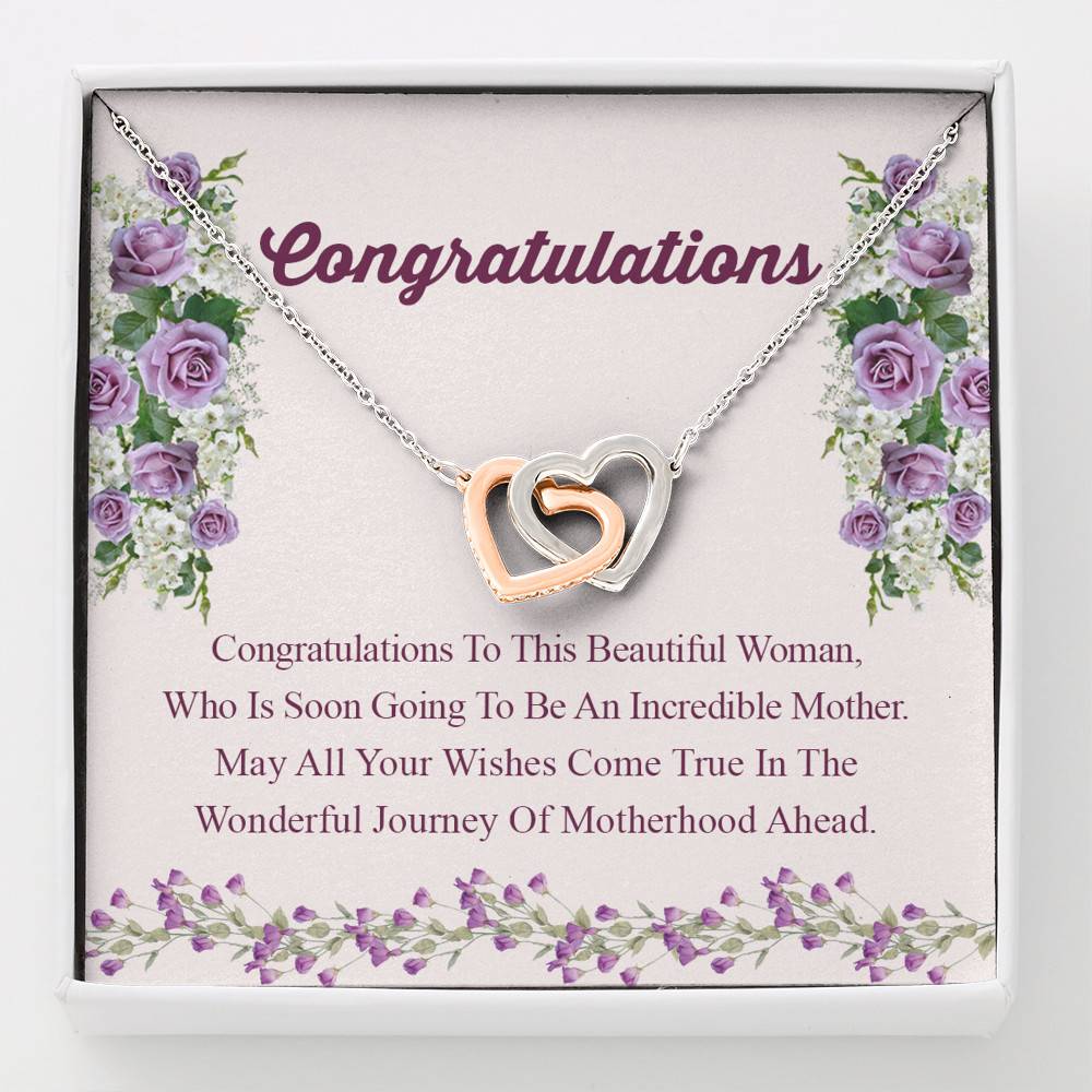 Congratulations Wonderful Journey Of Motherhood Ahead Mama To Be Interlocking Hearts Pendant Necklace - Interlocking Hearts Necklace