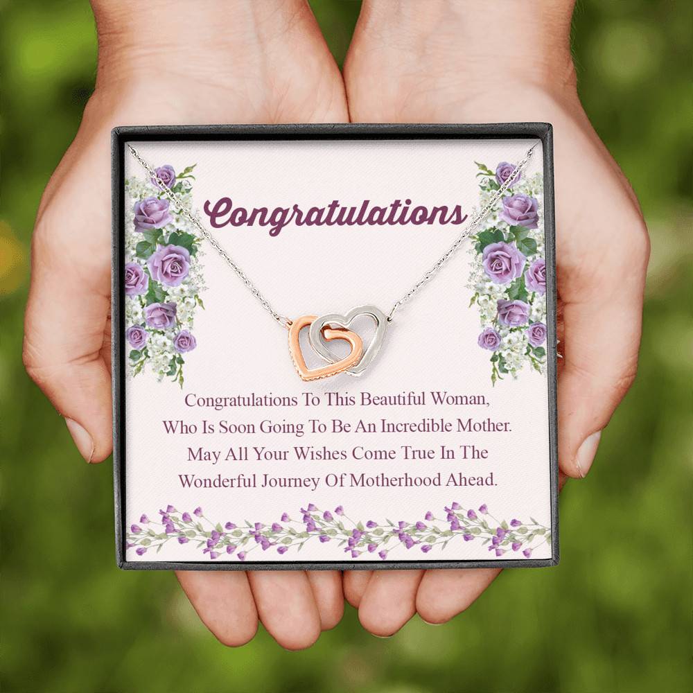 Congratulations Wonderful Journey Of Motherhood Ahead Mama To Be Interlocking Hearts Pendant Necklace