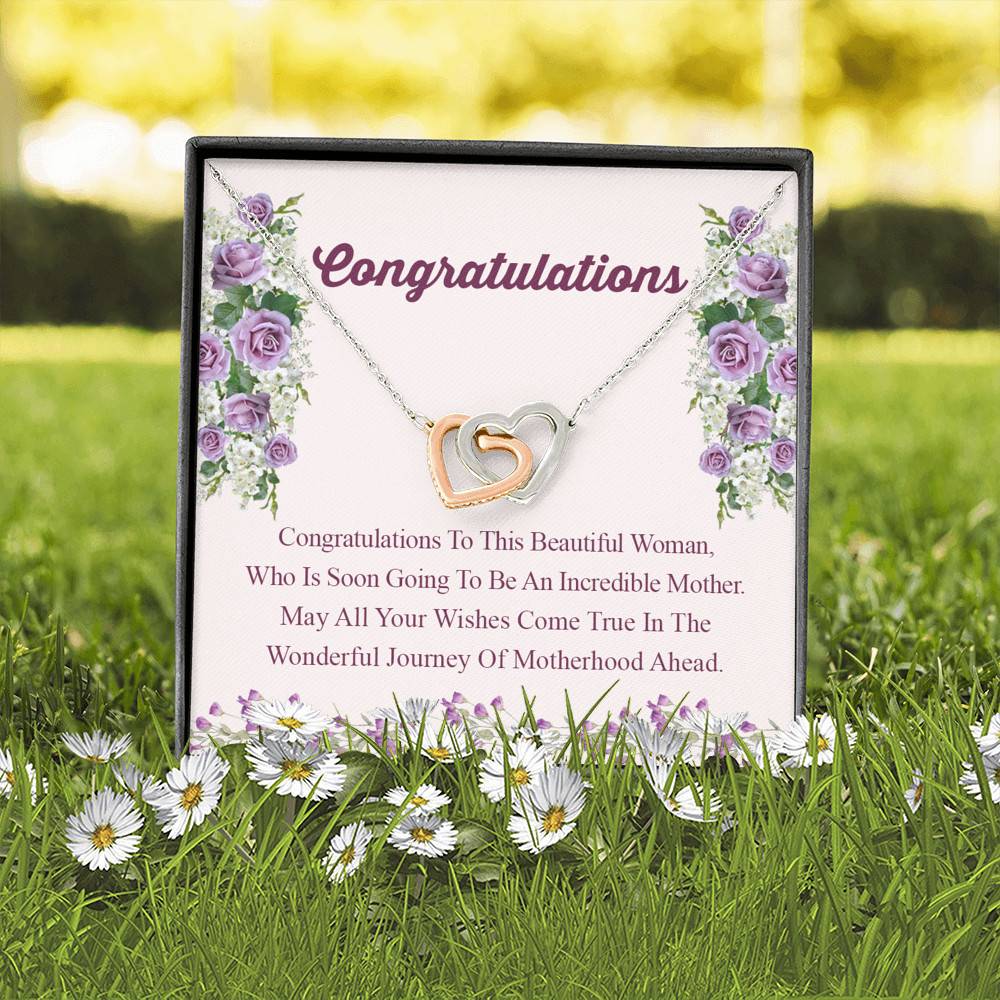 Congratulations Wonderful Journey Of Motherhood Ahead Mama To Be Interlocking Hearts Pendant Necklace