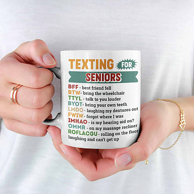 Alternative view of Texting for Seniors Funny Old People Mug - Beer Stein - Water Bottle - Color Changing Mug