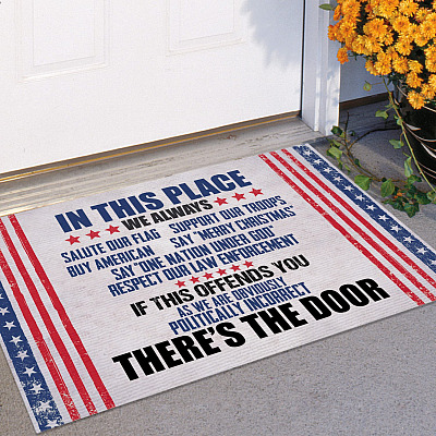 Alternative view of In This Place We Always Salute Our Flag Support Our Troops Doormat - Outdoor Indoor Doormat