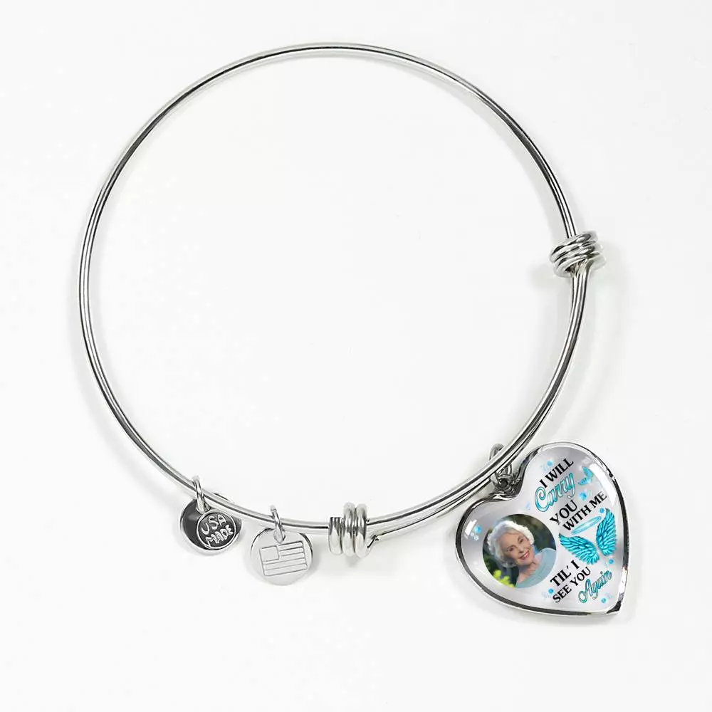 Personalized Photo I Will Carry You Till I See You Again Heart Pendant Necklace