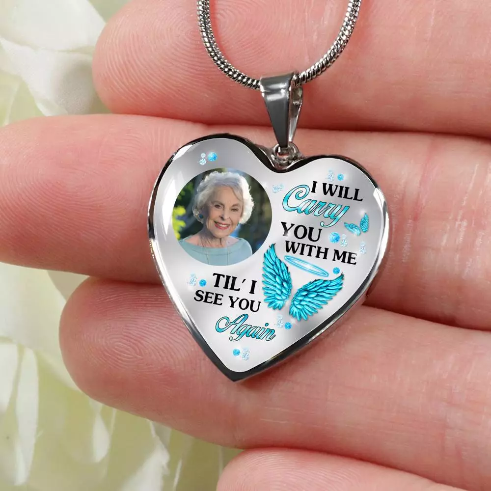 Personalized Photo I Will Carry You Till I See You Again Heart Pendant Necklace