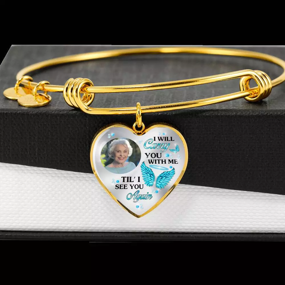Personalized Photo I Will Carry You Till I See You Again Heart Pendant Necklace