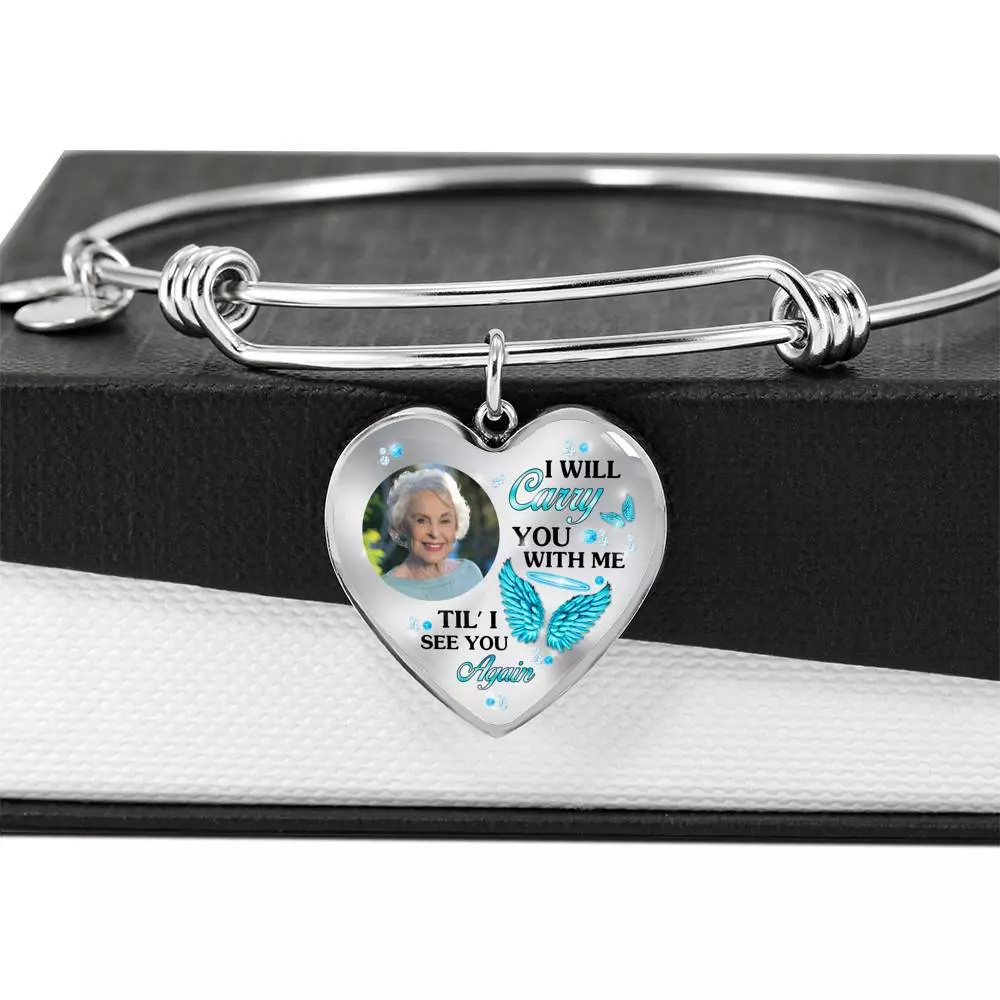 Personalized Photo I Will Carry You Till I See You Again Heart Pendant Necklace