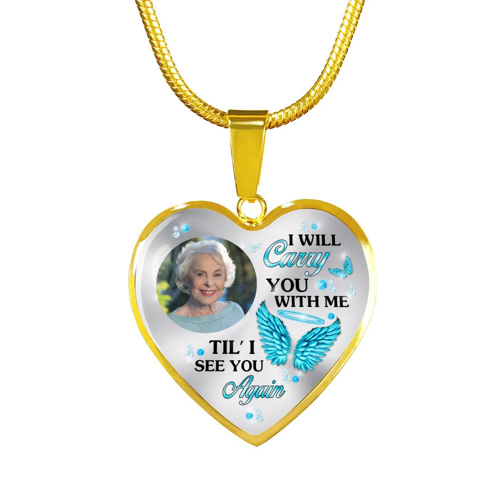 Personalized Photo I Will Carry You Till I See You Again Heart Pendant Necklace