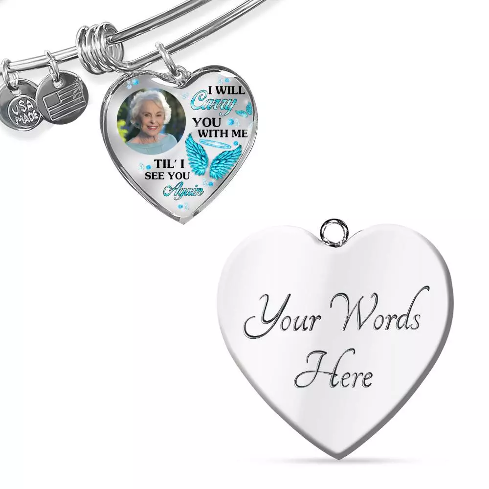 Personalized Photo I Will Carry You Till I See You Again Heart Pendant Necklace