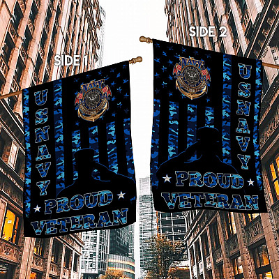 Alternative view of US Navy Veteran Garden Flag - United States Navy Veteran Camo House Flag - Proud Navy Veteran Flag