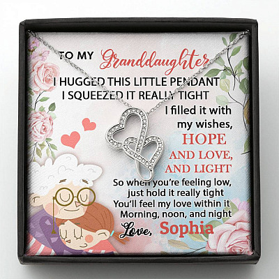 Personalized Name To My Granddaughter I Hugged This Little Pendant Double Hearts Necklace Pendant Necklace - Double Hearts Necklace