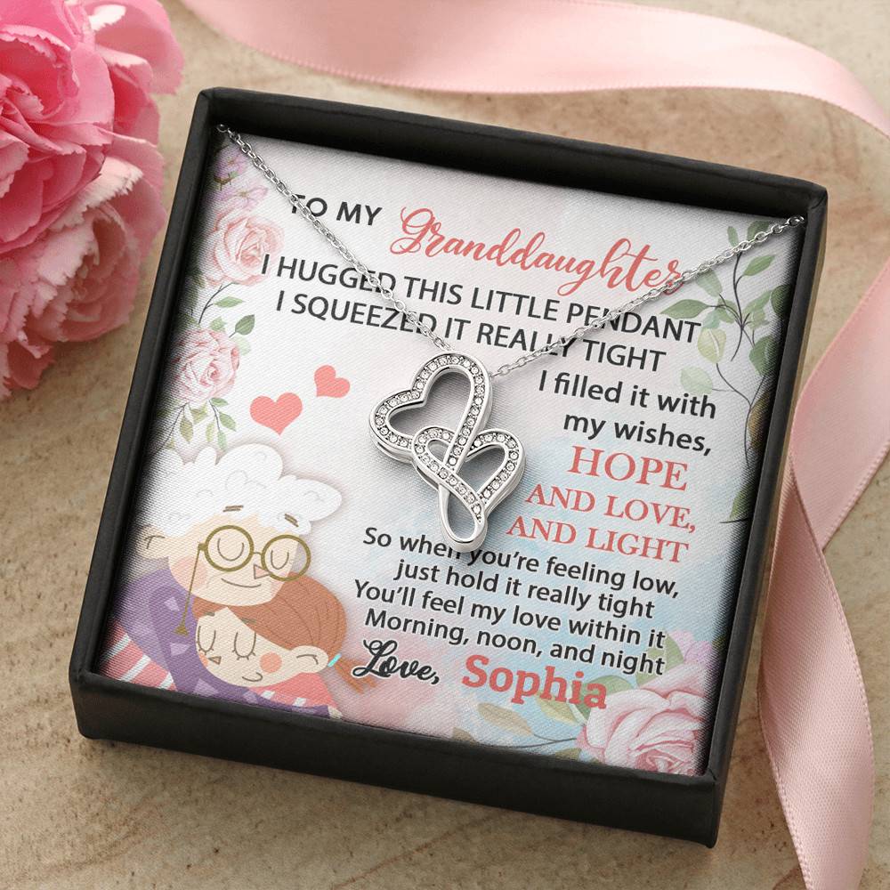 Personalized Name To My Granddaughter I Hugged This Little Pendant Double Hearts Necklace Pendant Necklace