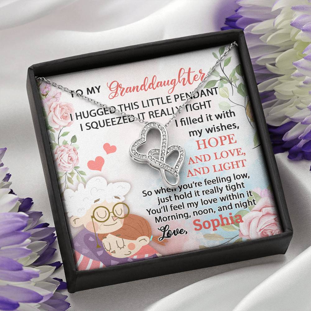 Personalized Name To My Granddaughter I Hugged This Little Pendant Double Hearts Necklace Pendant Necklace