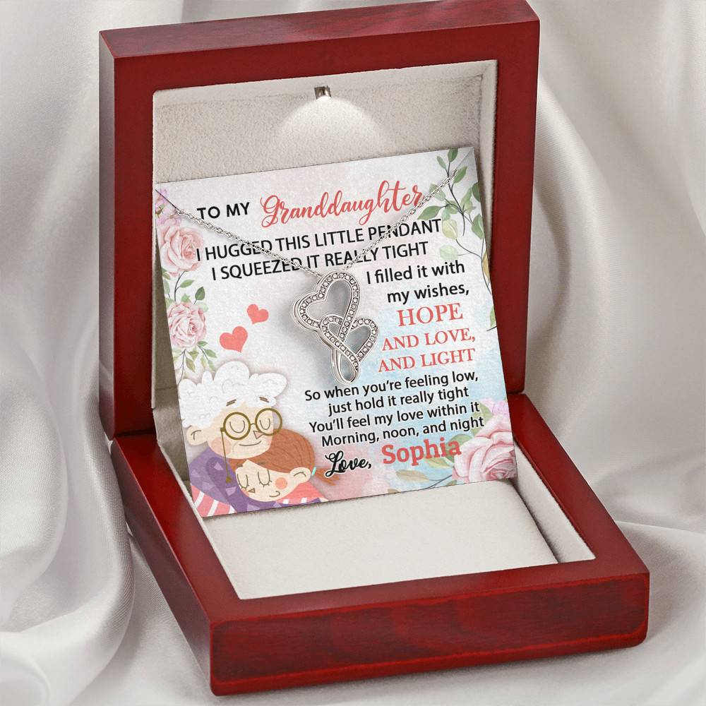Personalized Name To My Granddaughter I Hugged This Little Pendant Double Hearts Necklace Pendant Necklace